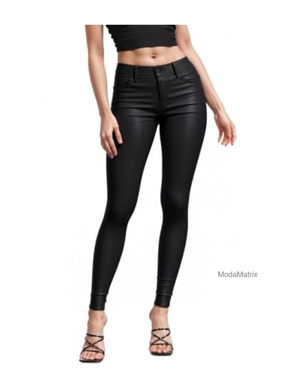 Stretch Faux Leather Skinny Pants Mid Rise Zip Fly Casual